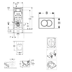 Duofix Pack Bâti-support + Cuvette sans bride + Abattant  + Plaque de déclenchement (SLIM-ARCHI4-C)