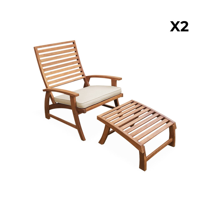 Lot de 2 chaises relaxantes. Puebla. 2 chaises. 2 reposes pieds. 75x59x71cm
