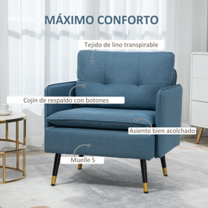 Butaca de Salón Sillón Relax con Reposabrazos Asiento Acolchado y Patas de Acero Sofá Individual de Moderno para Dormitorio 76x68x80 cm Azul Oscuro