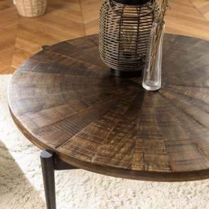 KIARA - Table basse ronde 80x80cm bois recyclé pieds métal