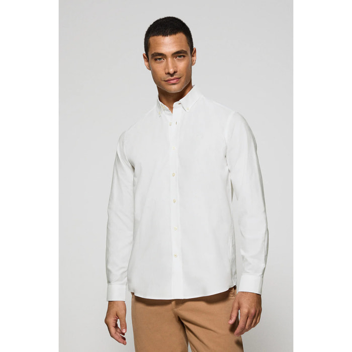 Camicia a tinta unita oxford bianca con logo ricamato Polo Club