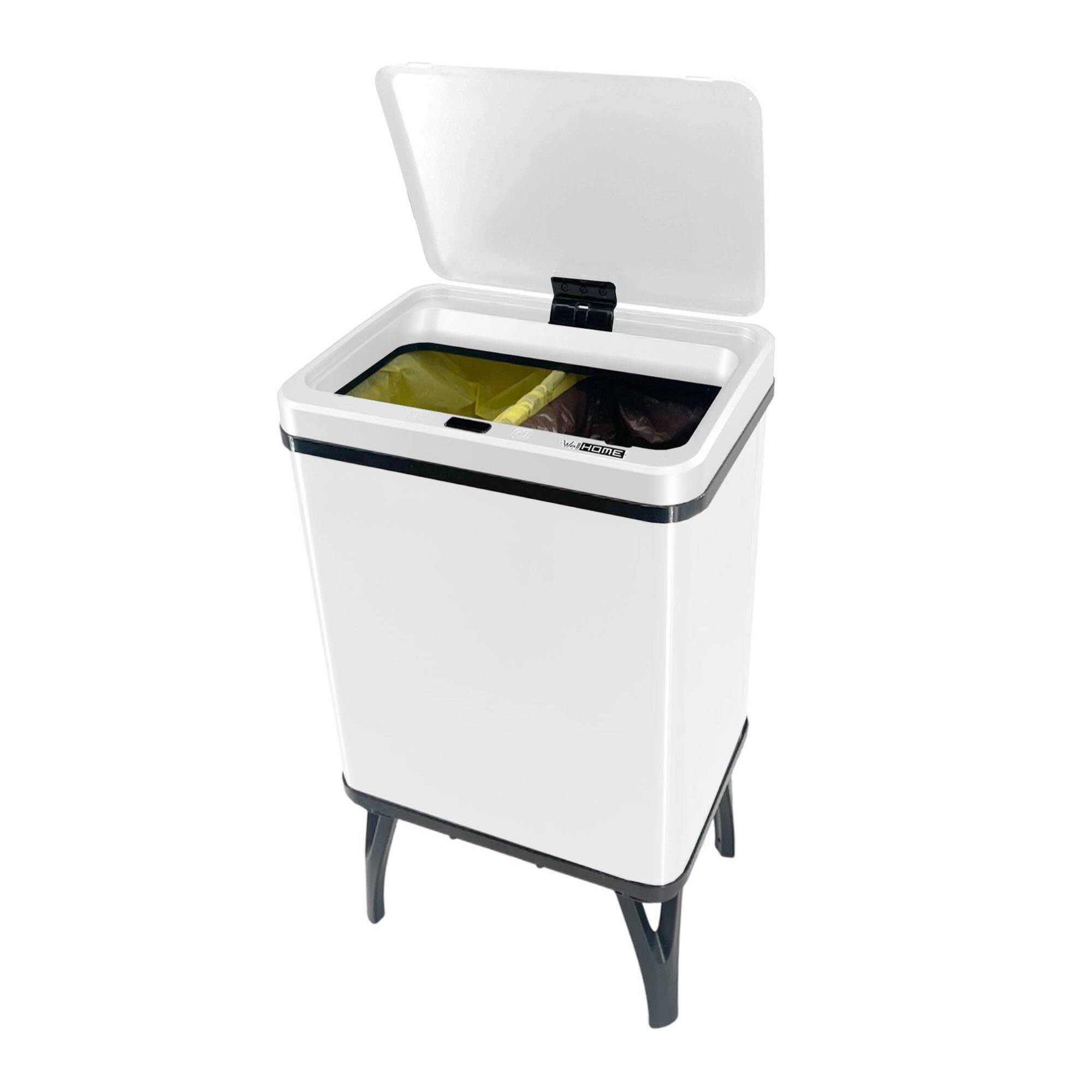 Well home - cubo de basura inteligente para reciclaje con apertura automática y contacto manual 15l+15l 35,5x26x60cm color blanco