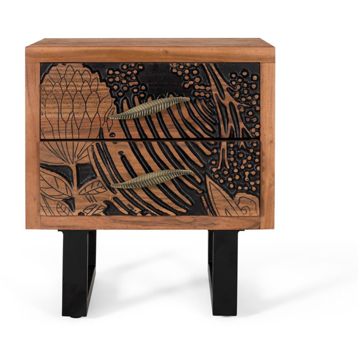 Mesitas de Noche de Madera de Acacia 50 Cm Estilo Étnico Moderno