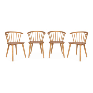 Lot de 4 chaises naturelles à barreaux en bois et contreplaqué. Paula. L 51 x P 53 x H 75cm