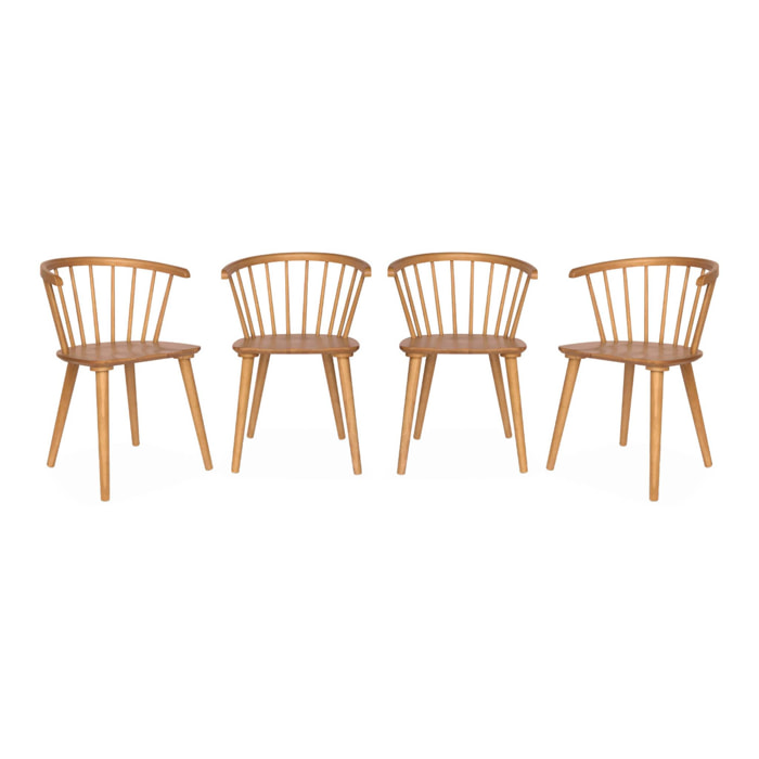 Lot de 4 chaises naturelles à barreaux en bois et contreplaqué. Paula. L 51 x P 53 x H 75cm