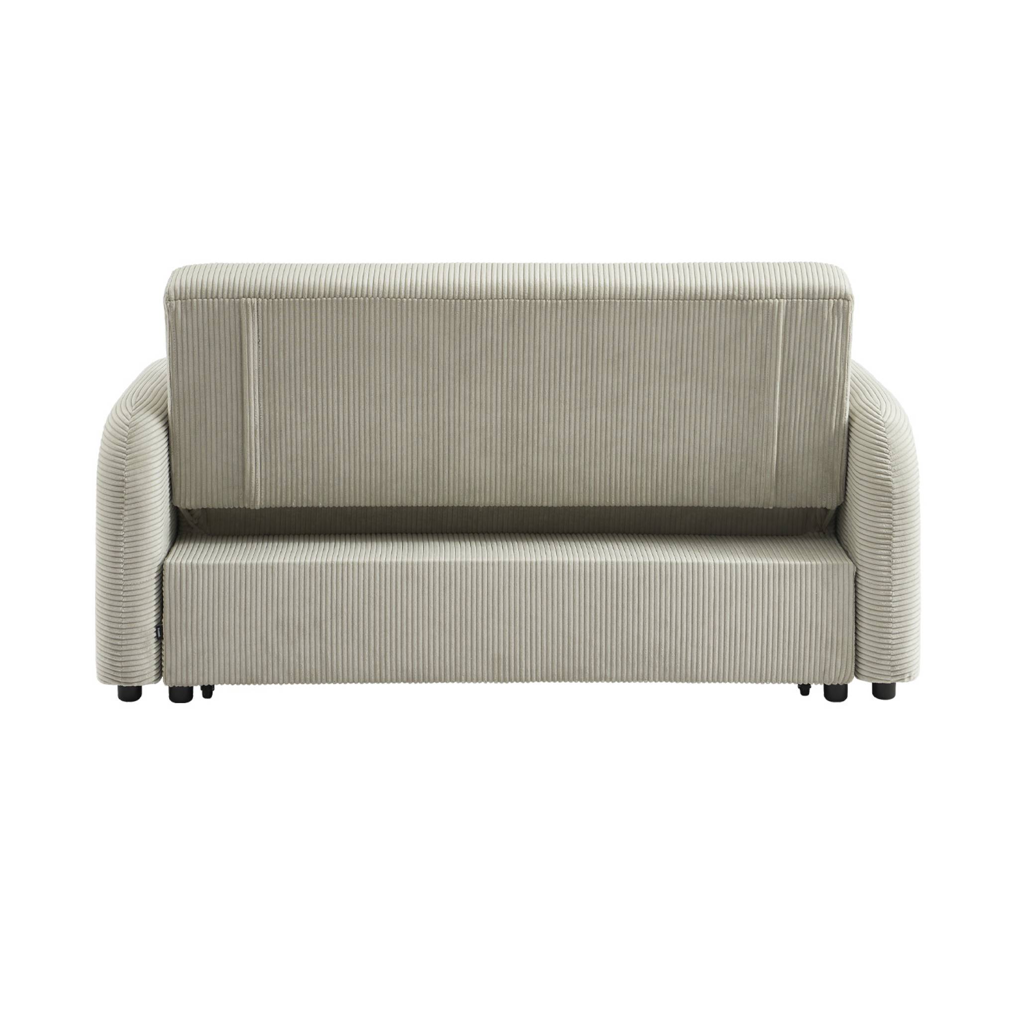 Canapé convertible arrondi 2 places velours côtelé gris clair L 168 x P 90 x H 88cm - Lino