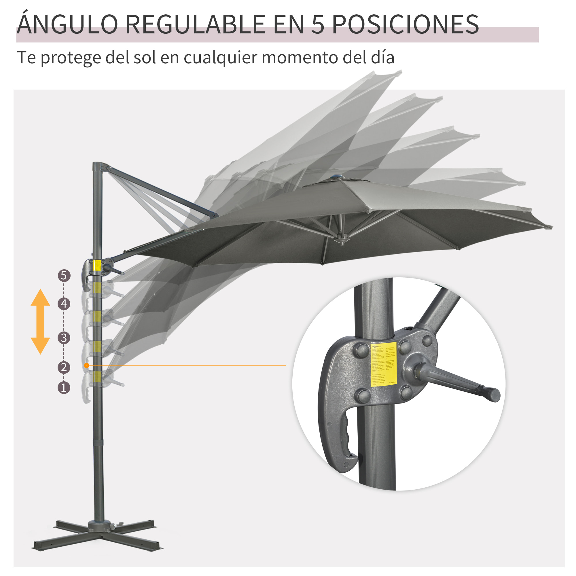 Sombrilla de Jardín Ø300x250 cm Parasol Excéntrico de Aluminio con Manivela Toldo Inclinable Giratorio 360° con Pedal y Base Cruzada para Patio Terraza Gris