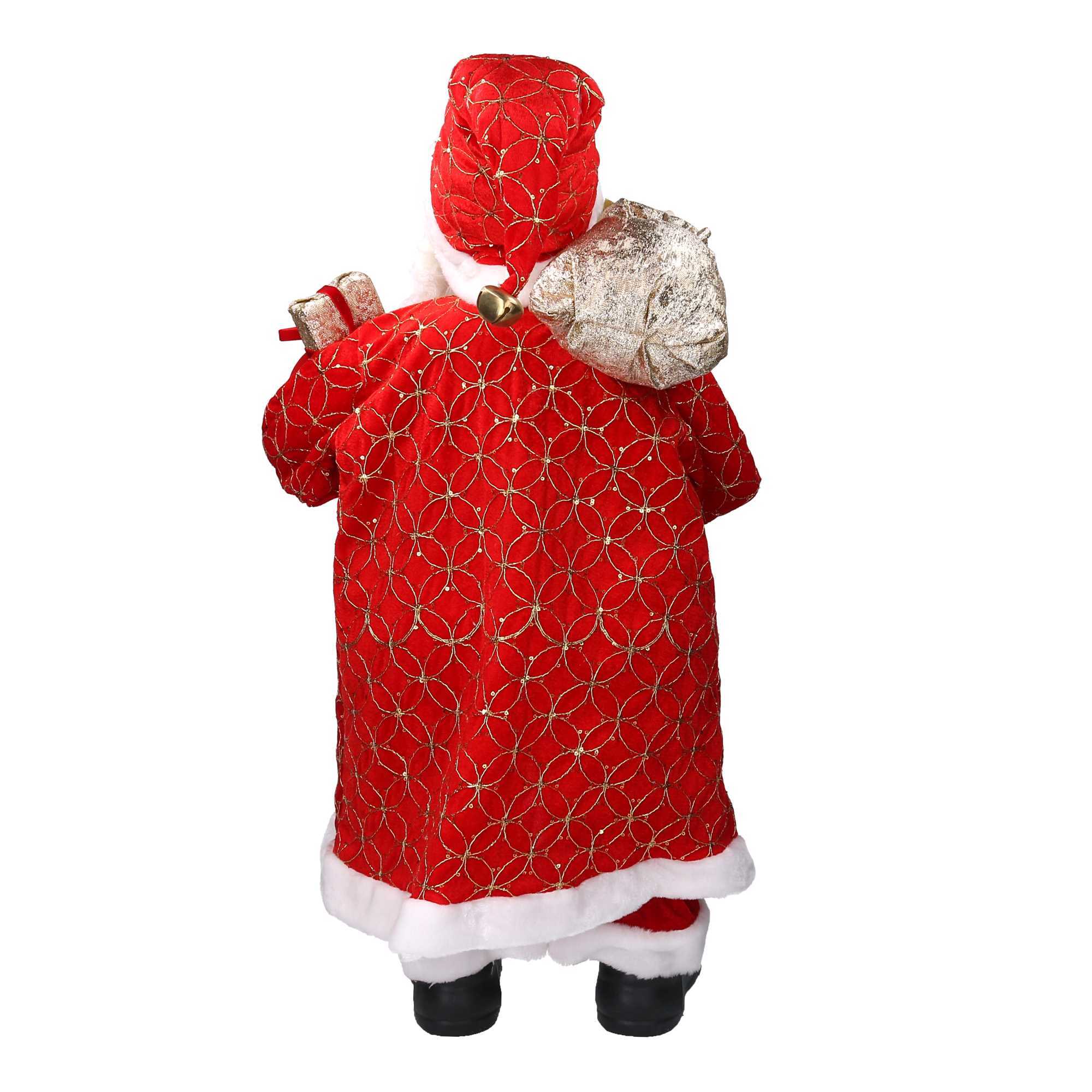 Babbo natale in tessuto rosso e oro con regali cmh80