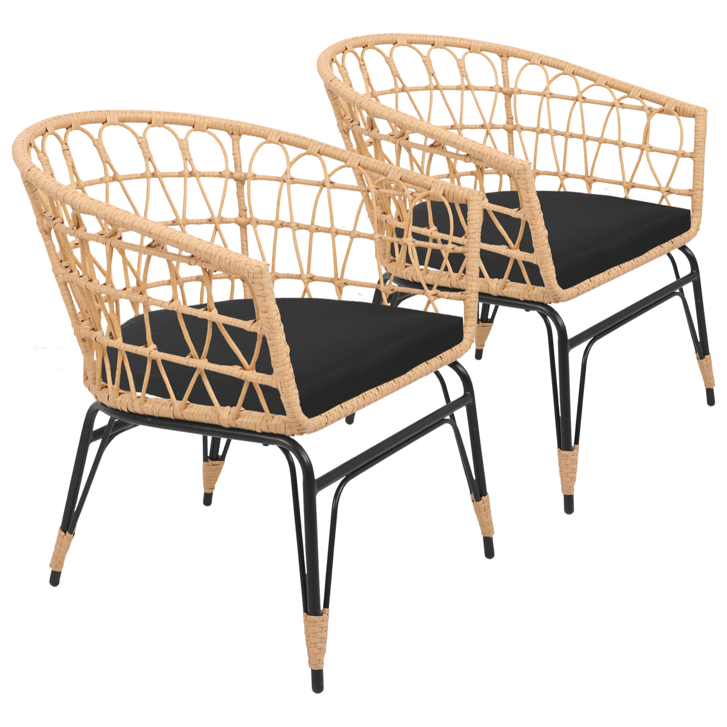 Lot de 2 fauteuils en rotin synthétique avec coussins AIKO