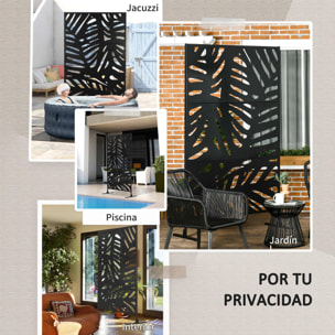 Biombo de 3 Paneles, 122x198 cm, Biombo Separador de Ambientes con Soporte y Tornillos de Expansión, Diseño de Hojas, para Exterior, Jardín, Patio, Terraza, Negro