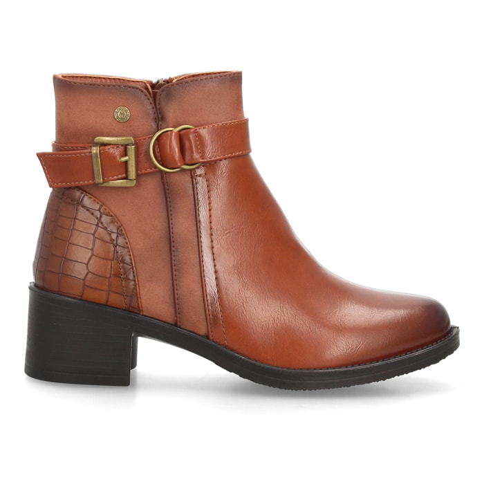 Botines con tacón ancho y hebilla para mujer