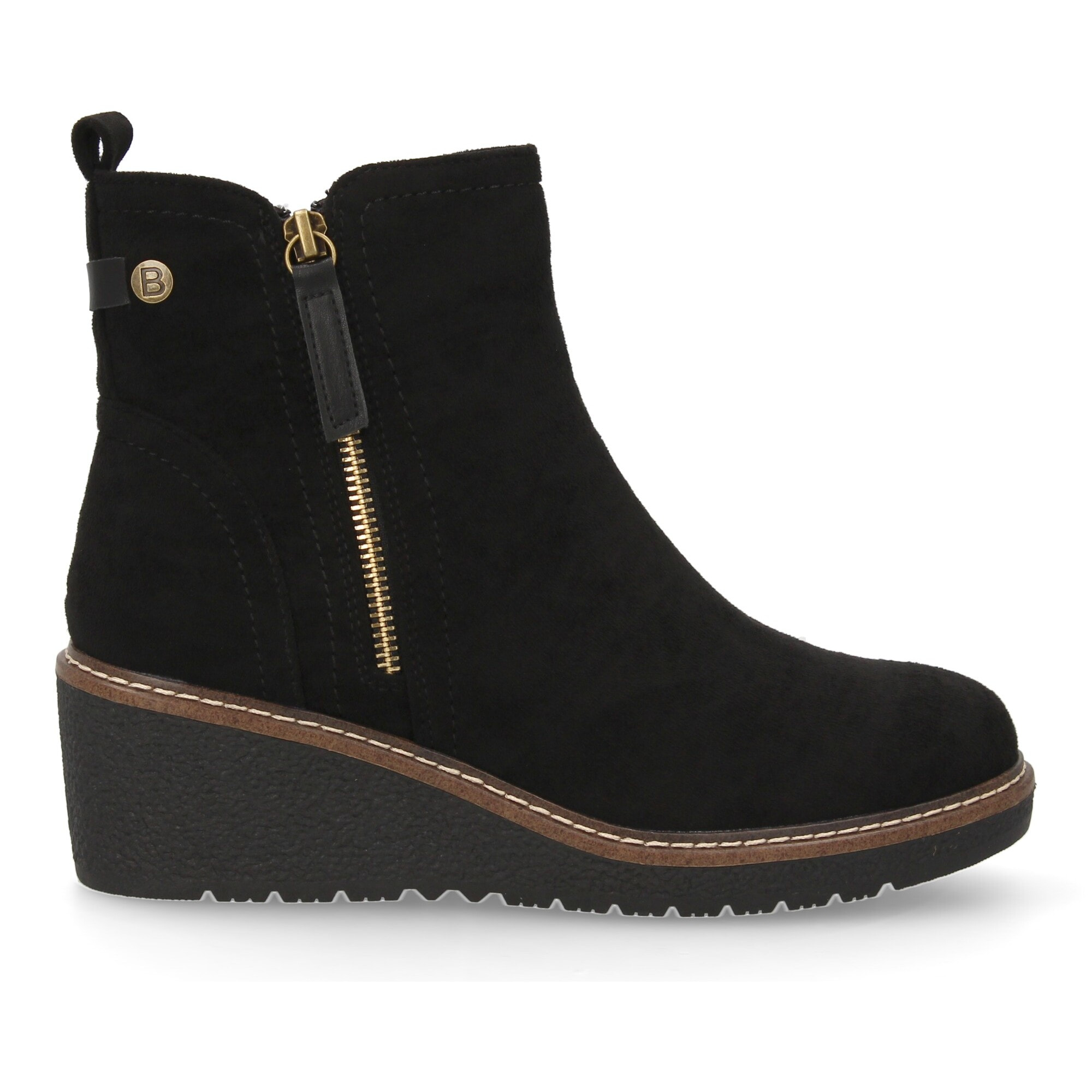 Botín de cuña para mujer, cómodo y diseño elegante. Detalles de costura y doble cremallera