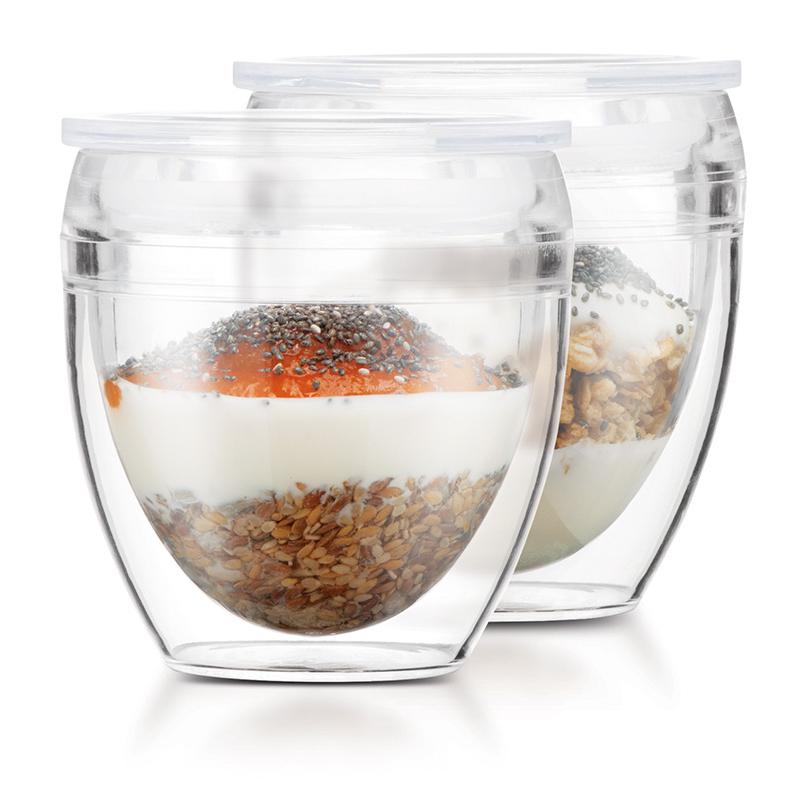 PAVINA TO GO: Set 2 gobelets double paroi plastique, avec couvercle hermétique, 20 cl 0.2 L