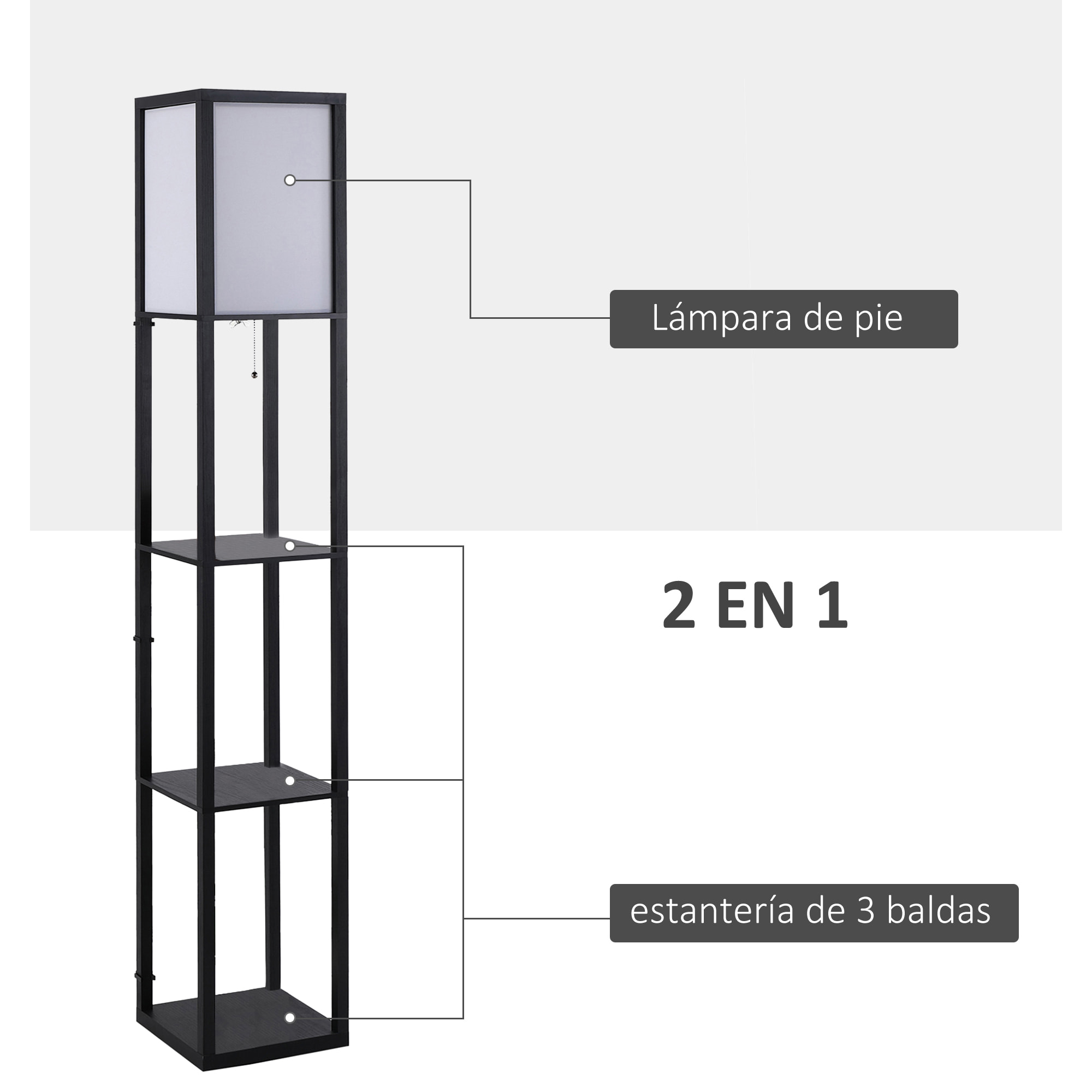 Lámpara de Pie de Madera con 3 estantes de Madera