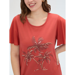 Fiorella Rubino - T-shirt in cotone con stampa e paillettes - Arancione