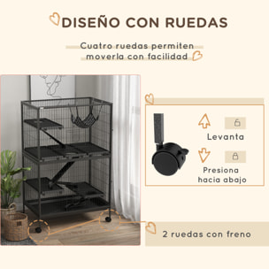 Jaula para Animales Pequeños de 4 Niveles Jaula para Roedores con Ruedas Rampas Hamaca Colgante y Bandeja Extraíble Recinto para Conejos Chinchillas Hurones 80x52x128 cm Gris Oscuro