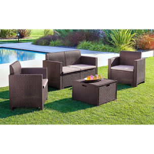 Set salotto da esterno Gazania, Salottino outdoor, Set da balcone o giardino, Composizione soggiorno per esterni, Made in Italy, Marrone
