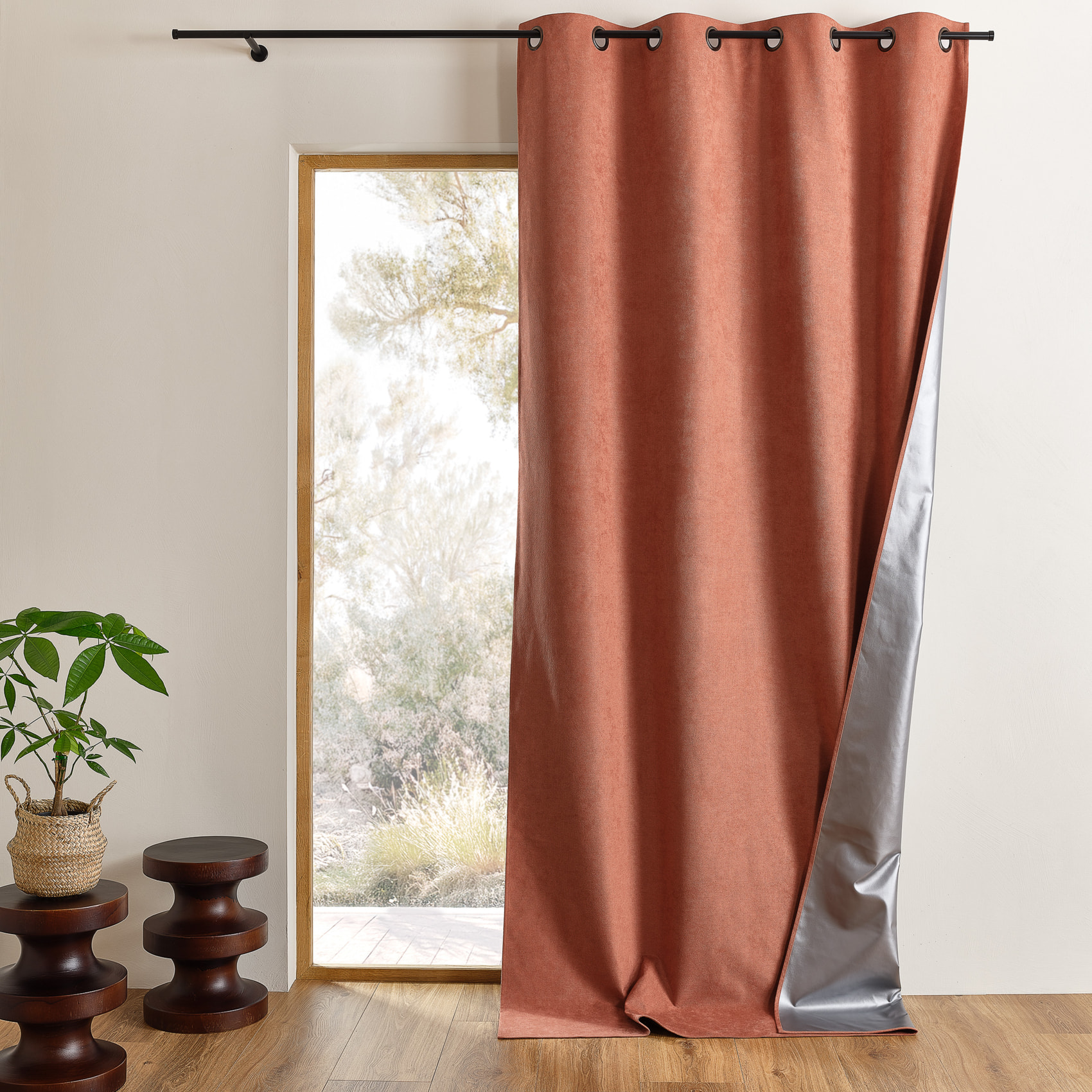 Rideau thermique occultant à œillets et réflecteur de chaleur - Terracotta