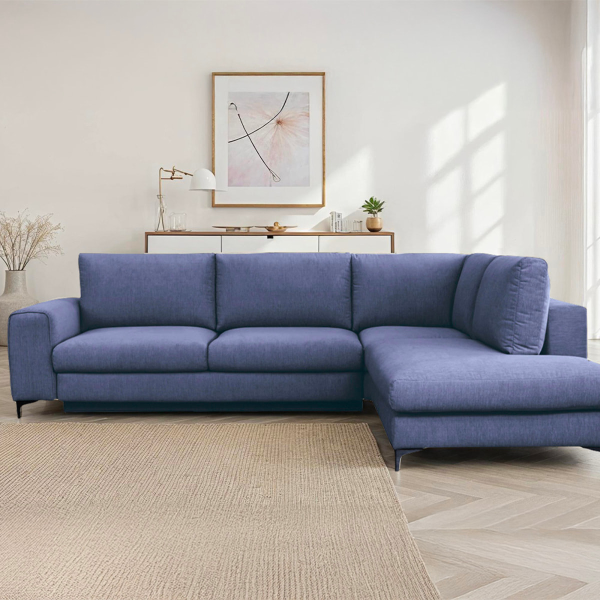 Canapé d'Angle Droit Tissu Fiesole, 3 Places, Couchage Intégré, Coffre de Rangement, Housse Déhoussable