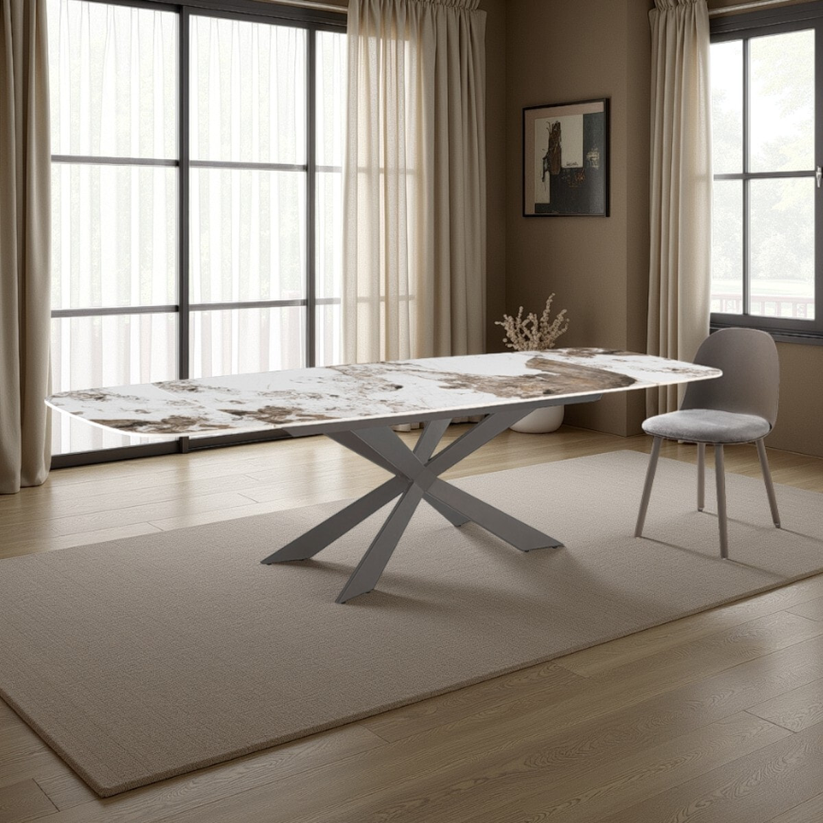 Tomasucci GEMY 120 ONICE MARBLE - PLATINE table ovale extensible