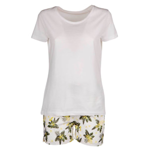 Pigiama leggero DONNA cotone bianco fiori gialli e verdi