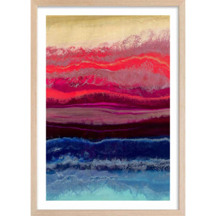 Poster red blue contrast Affiche + cadre en bois - Chêne