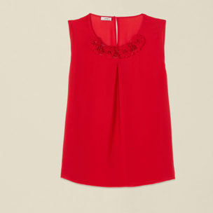 Oltre - Top de seda/viscosa con aplicaciones - Rojo