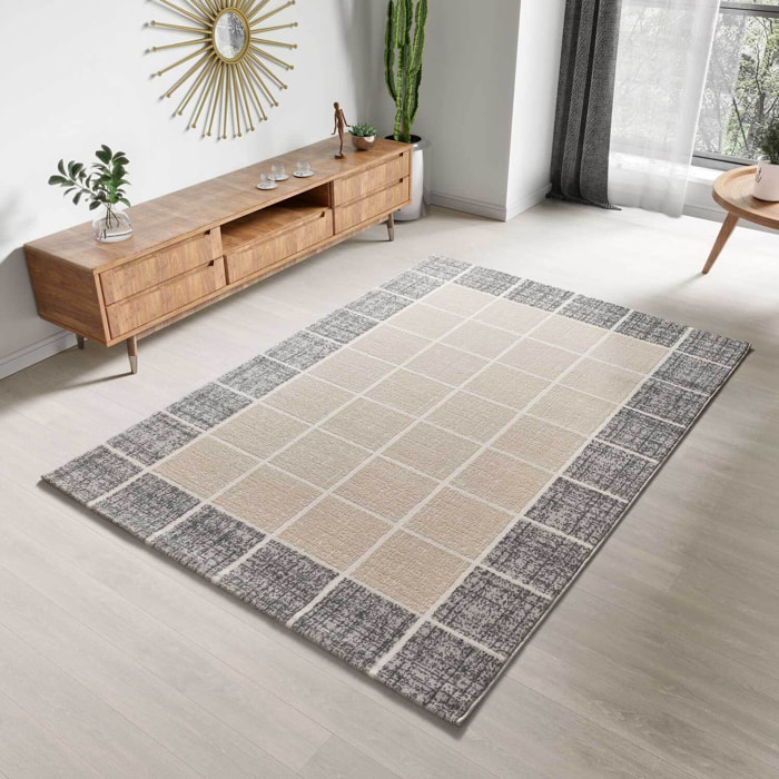 FLORA Alfombra geométrica con relieve en tonos beige y gris, varias medidas disponibles