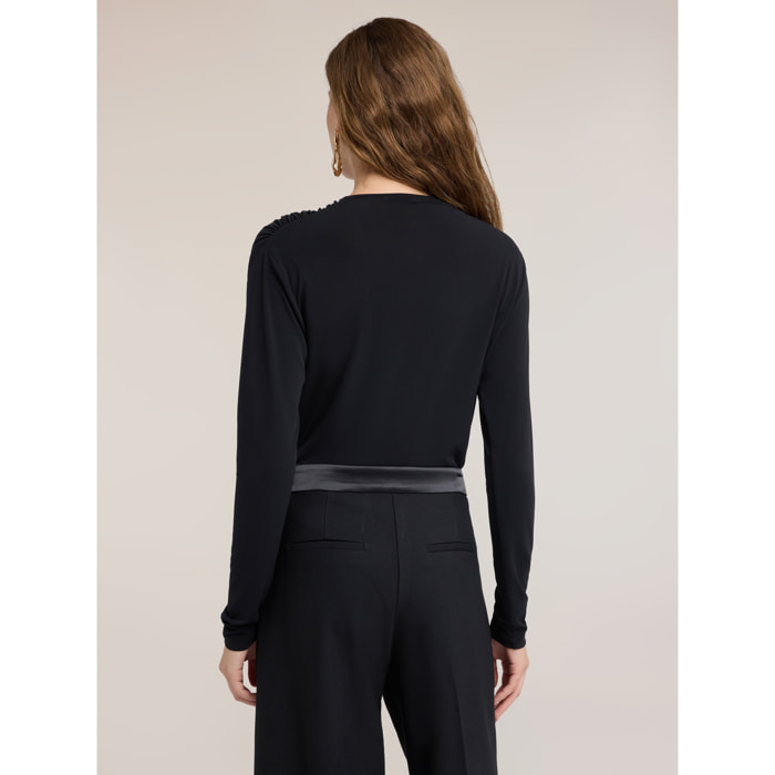 Motivi - Body con drappeggio e maniche lunghe - Nero