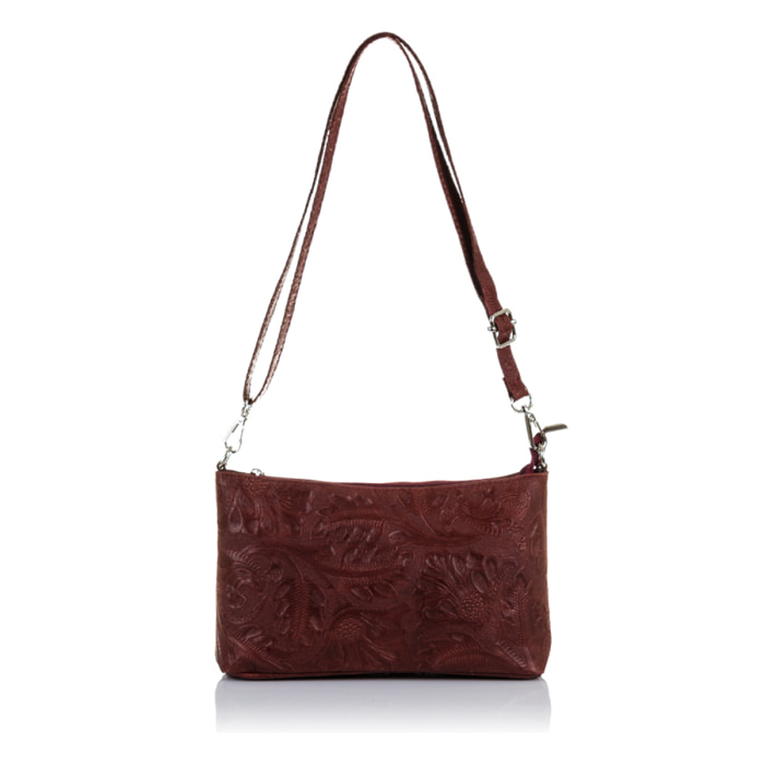 Martia Bolso bandolera Mujer.Piel auténtica Gamuza Grabado Arabesco