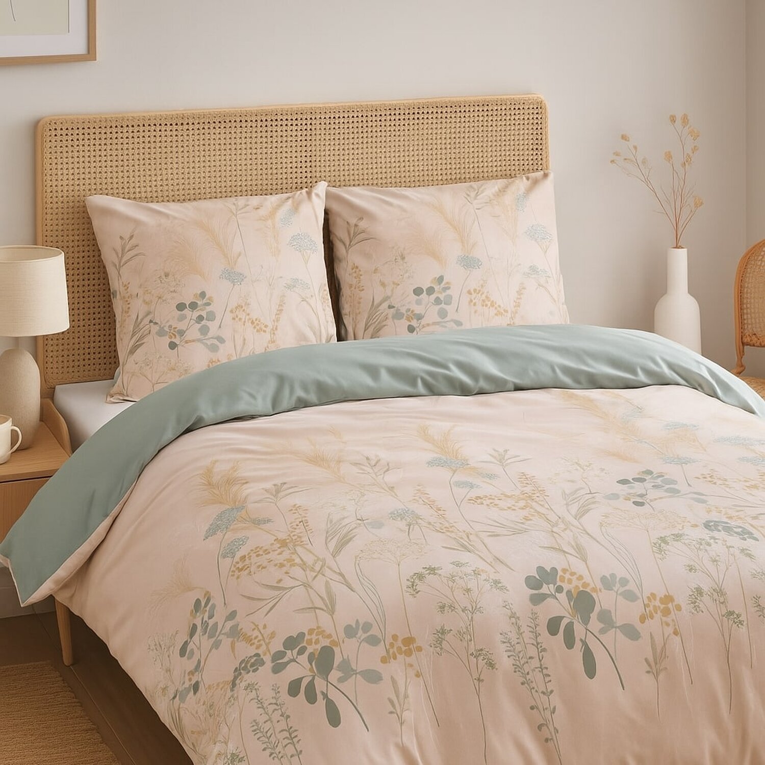 Parure housse de couette coton rose saumon