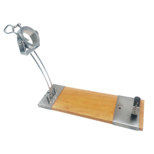 jamonero iberia luxe con cabezal giratorio, base de madera y acabados en acero inoxidable