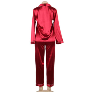 Conjunto de dos piezas ropa de dormir de seda clásica de manga larga rojo