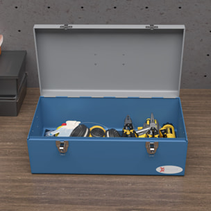 Caja de Herramientas Metálica Maletín de Herramientas 50x26x18,5 cm con Asas de Transporte Carga 20 kg Gris y Azul