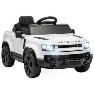 AIYAPLAY Coche Eléctrico SUV para Niños Land Rover Defender Coche de Batería 12 V Mando a Distancia 2,4G Suspensión Arranque Suave 2,7-4,5 km/h Rueda Auxiliar Luces LED Música Claxon 3-5 Años Blanco