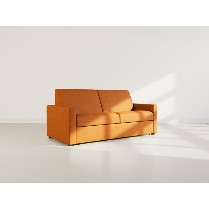 Julia - canapé lit 3 places convertible express couchage quotidien 140 cm matelas 18 cm en tissu - Rouille