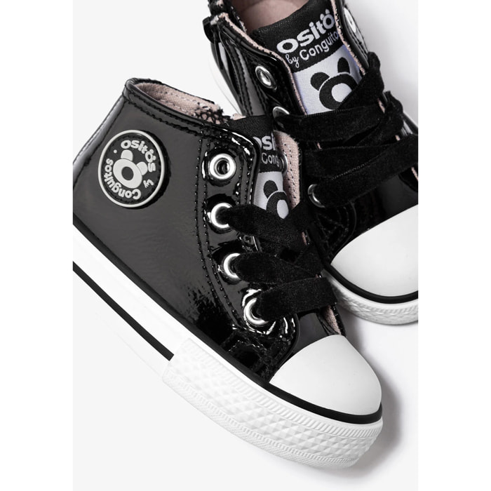 Zapatillas altas de charol negro para bebé