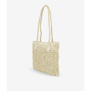 Bolso de playa beige en rafia