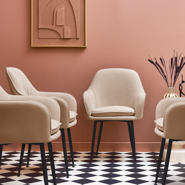Fauteuil velours côtelé et pieds métal (lot de 4) SHELLA