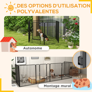 Parc enclos modulable pour chien 6 panneaux avec porte acier époxy noir