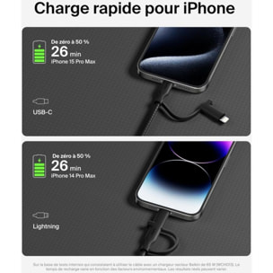Adaptateur USB BELKIN 2-en-1 USB-C et Lightning 1m50 noi