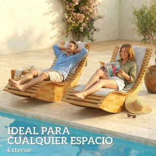 Pack de 2 Sillas Mecedoras de Jardín de Madera, Mecedoras para Exterior Ergonómica Plegables con Diseño Listonado, para Balcón, Terraza, Patio, Carga 120 kg, 60x156x77 cm, Natural