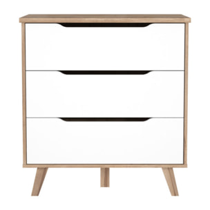 Commode 3 tiroirs effet bois chêne naturel et blanc mat - WANDA