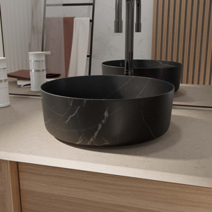Vasque à poser ronde en céramique noire mat effet marbre 36x12 cm - BLACK MARBLE