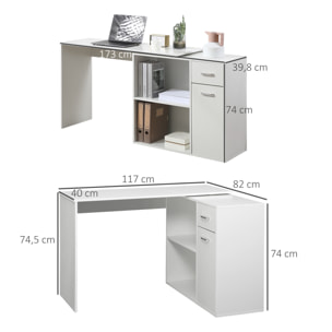 Bureau d'angle ou droit modulable bibliothèque tiroir une porte blanc