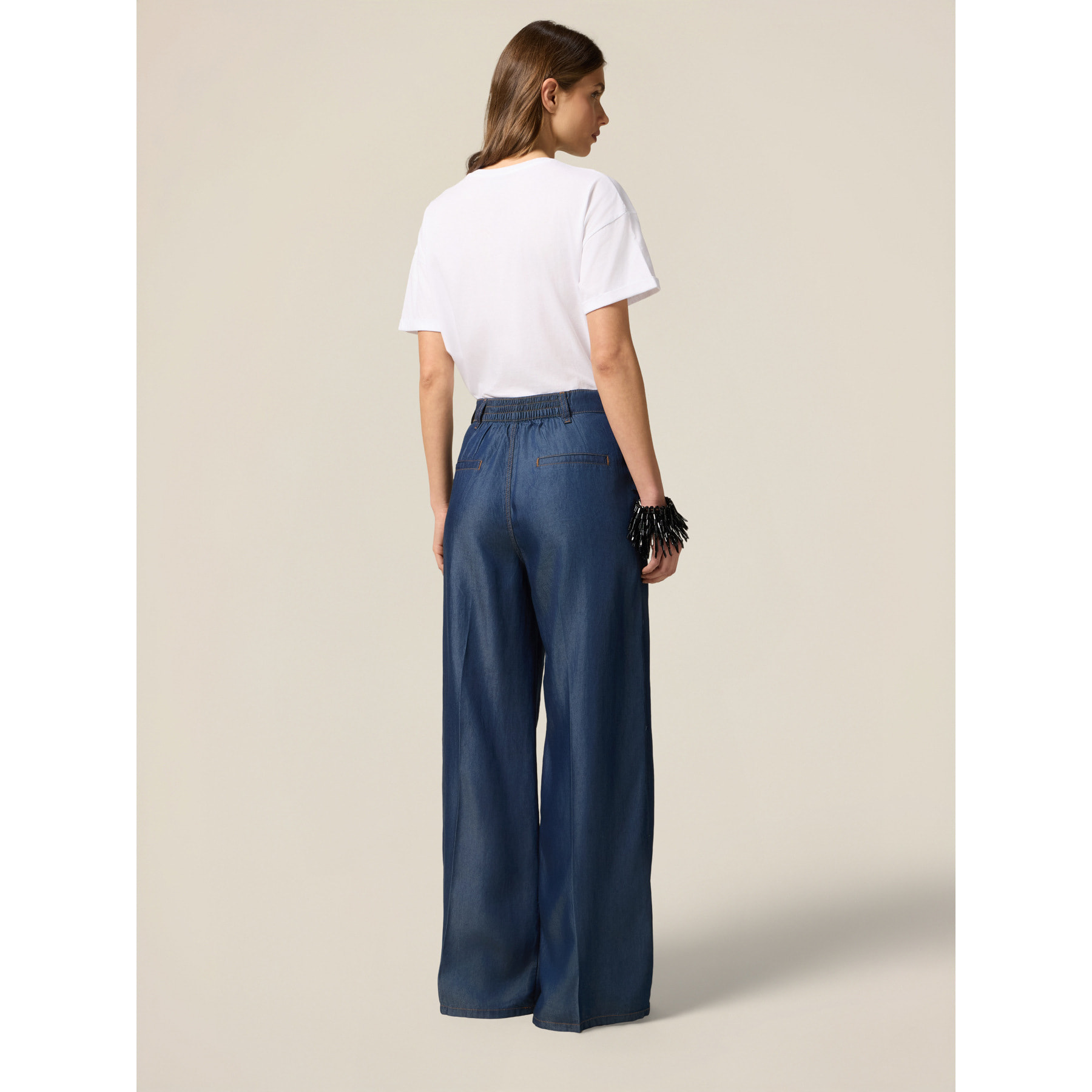 Oltre - Pantaloni palazzo in tencel - Blu