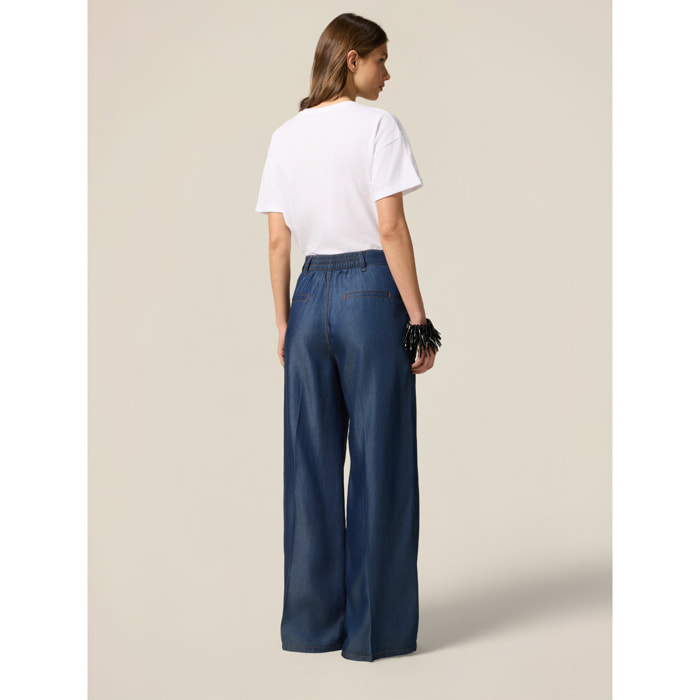 Oltre - Pantaloni palazzo in tencel - Blu