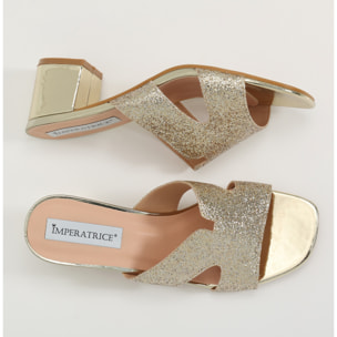 Sandali in simil pelle con tacco comodo e fascia brillantinata