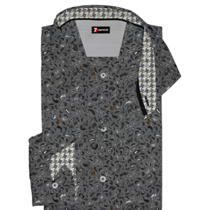 Camicia Uomo 1 Bottone Francese Slim Cotone Fantasia Grigio/Nero