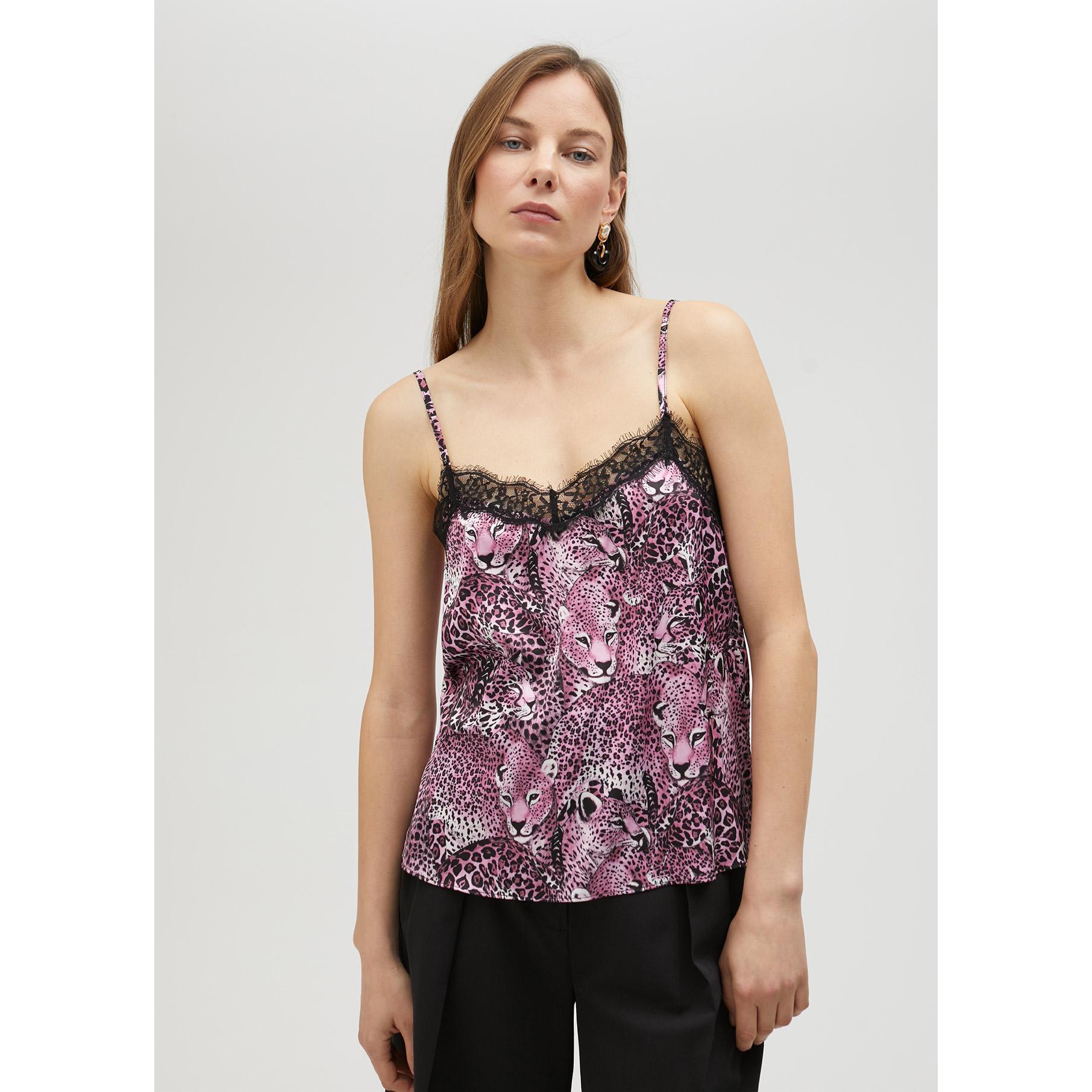 Top stile lingerie stampa animalier rosa
